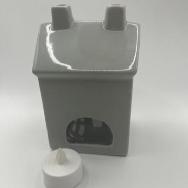 15cm Grey Ceramic house Tea Light Holder