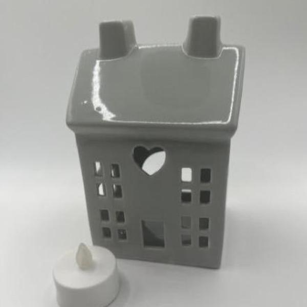 15cm Grey Ceramic house Tea Light Holder