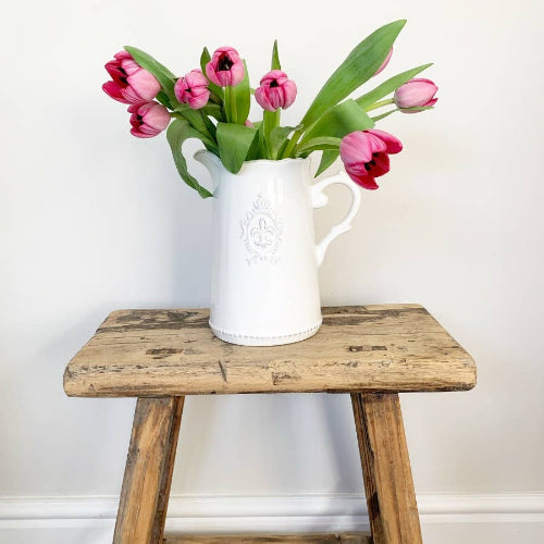 Ceramic White Fleur De Lis Jug, 18cm