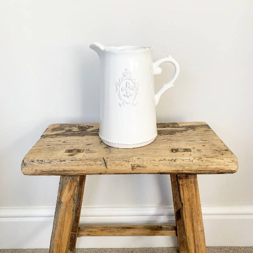 Ceramic White Fleur De Lis Jug, 18cm