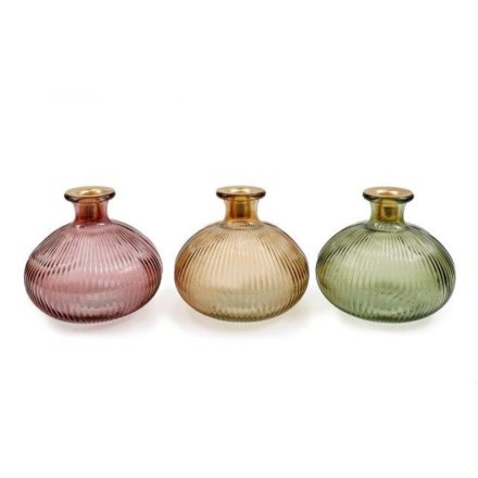 Glass Ribbed Candle Holder 14cm