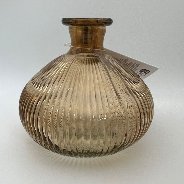 Glass Ribbed Candle Holder 14cm