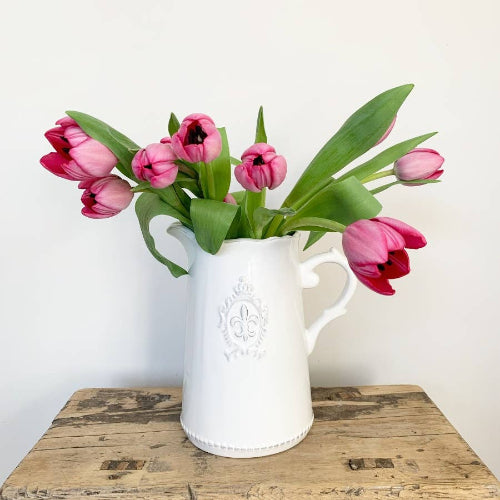 Ceramic White Fleur De Lis Jug, 18cm