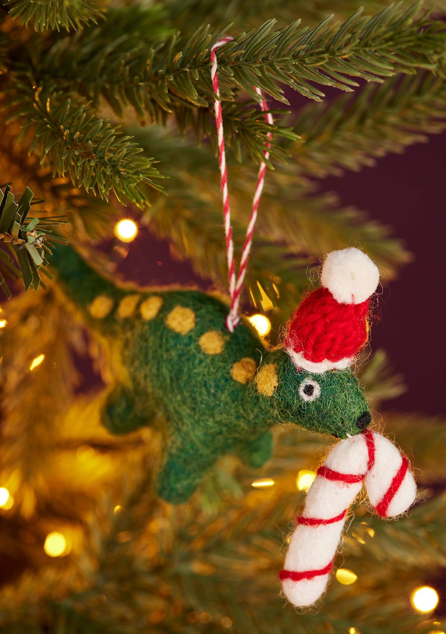 Felt Dinosaur with Cane Decoration