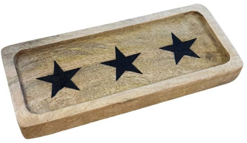 Wooden Block Tray with Star Design, 23cm