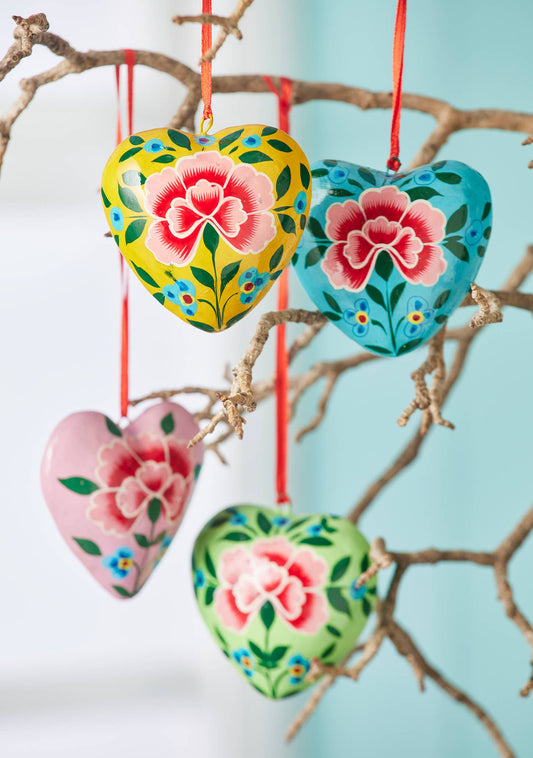 Chrysanthemum Hand Painted Heart Decoration