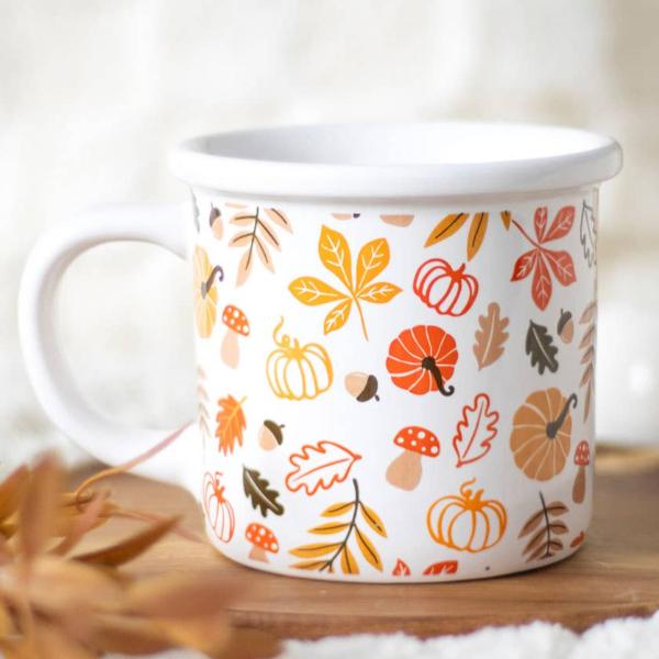 Autumn Leaves and Fall Pumpkin Print Mug