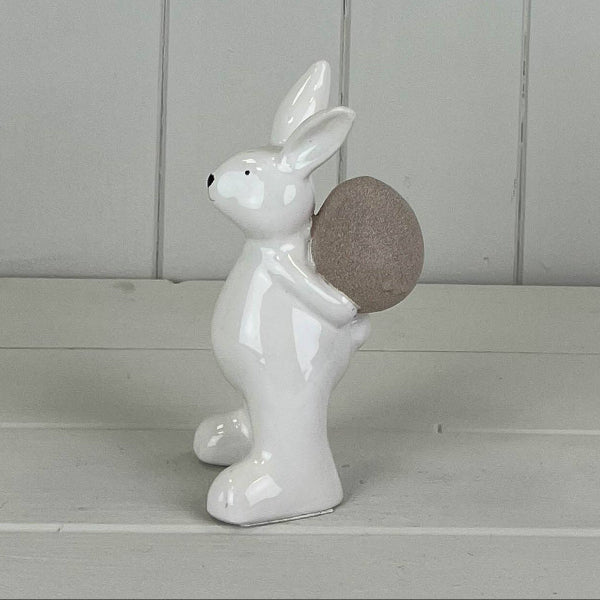 Ceramic White Rabbit Holding Egg
