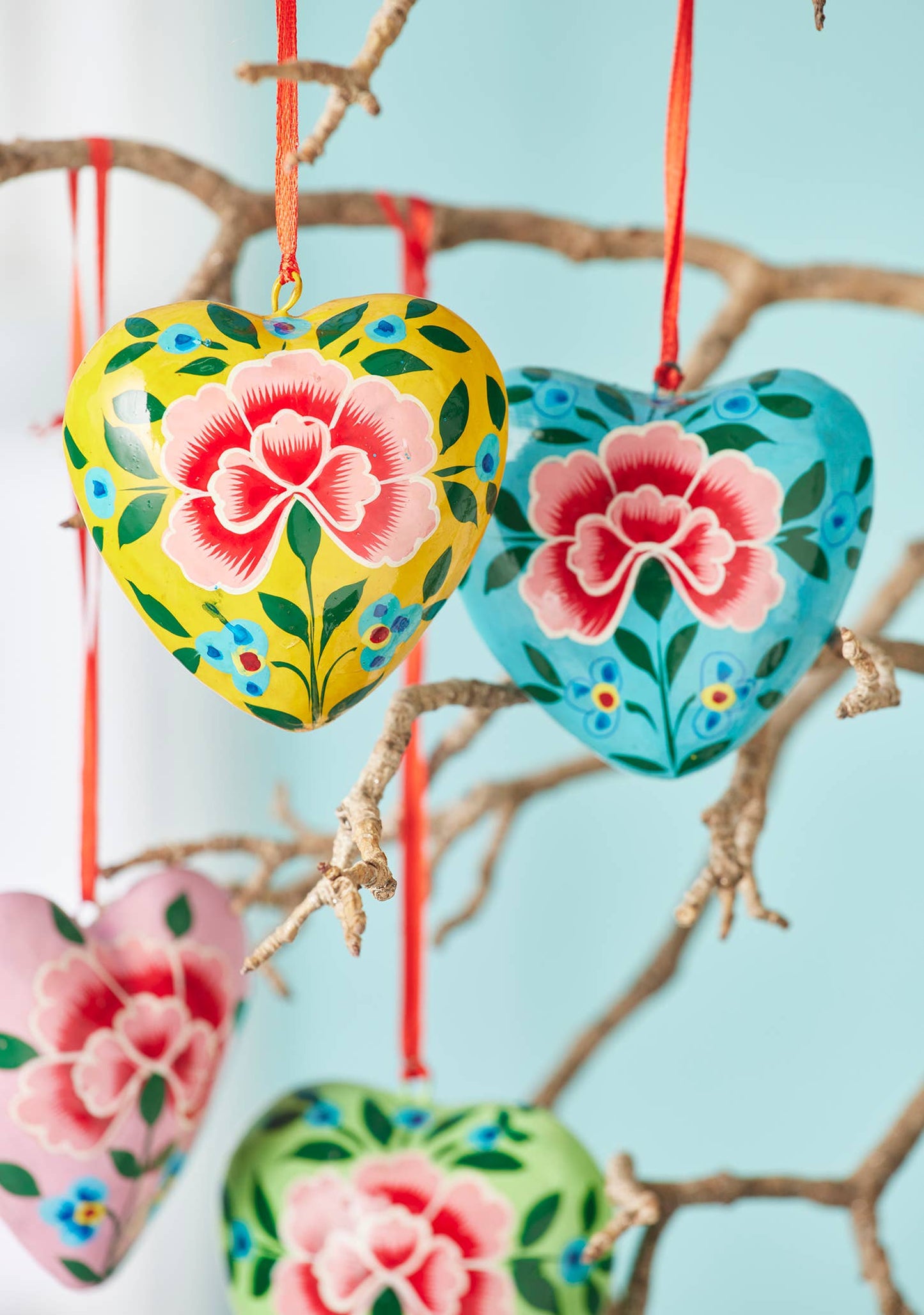 Chrysanthemum Hand Painted Heart Decoration
