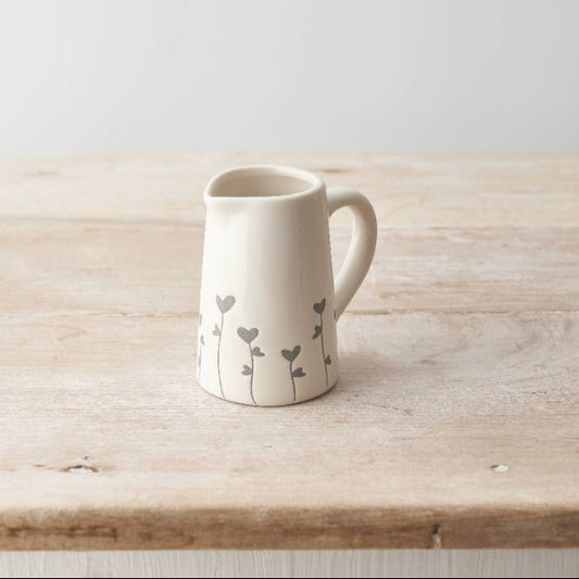 Grey Heart Floral Jug, 9cm