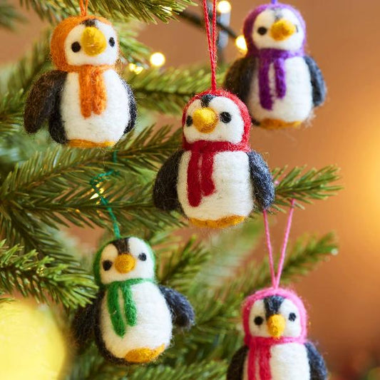 Set of 5 Hanging Felt Penguin Decorations