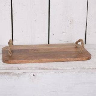 Large Mango Wood Tray with Rope Handles