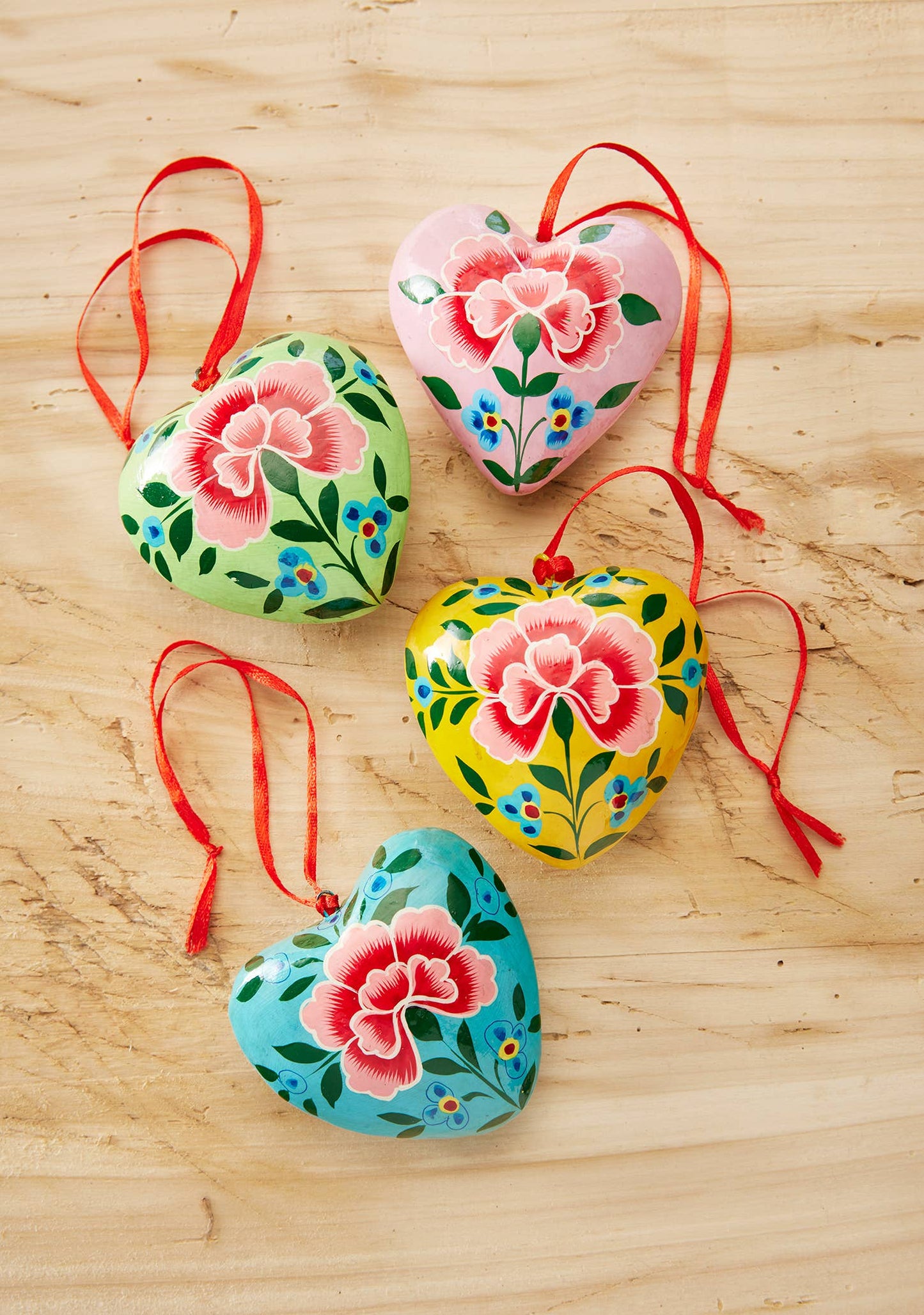 Chrysanthemum Hand Painted Heart Decoration